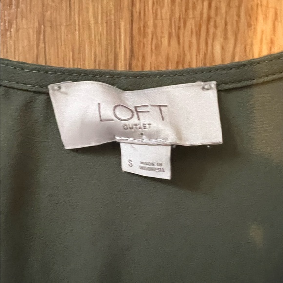 Size small LOFT outlet army green faux wrap blouse. Bell sleeves. - Picture 6 of 9